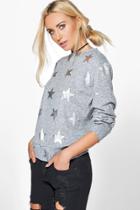 Boohoo Sophie Star Metallic Print Sweater Grey