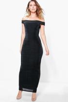 Boohoo Arbella Textured Slinky Off The Shoulder Maxi Dress Black