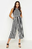 Boohoo High Neck Belted Culotte Jumpsuit