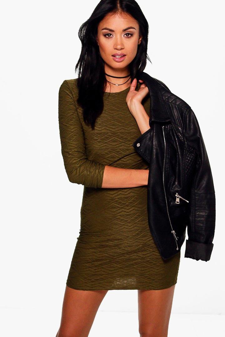 Boohoo Ailbhe Long Sleeved Bodycon Dress Moss