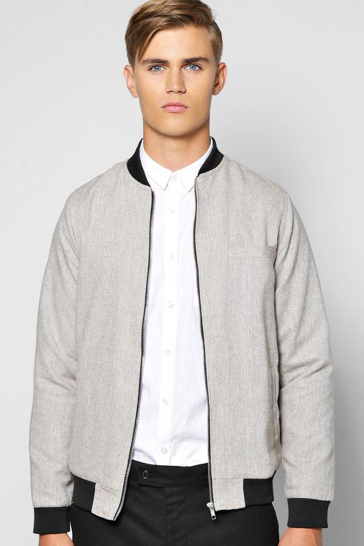 Boohoo Smart Slim Fit Tweed Tailored Bomber Oatmeal