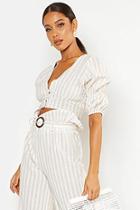 Boohoo Striped Linen Look Paperbag Tie Waist Culottes