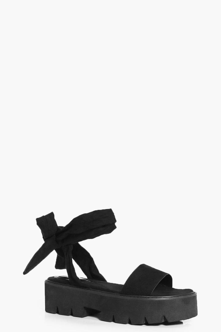 Boohoo Clara Wrap Strap Two Part Cleated Flat Black