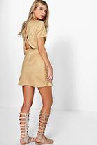 Boohoo Liz Suedette Cross Back 1/2 Sleeve Dress