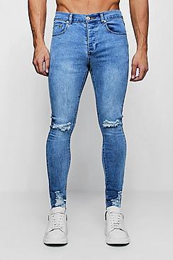 Boohoo Super Skinny Jeans With Distressed Knee And Hem