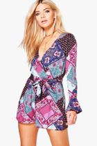 Boohoo Louise Wrap Front Playsuit Multi