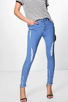 Boohoo Lara High Waist Destroyed Hem Tube Jeans