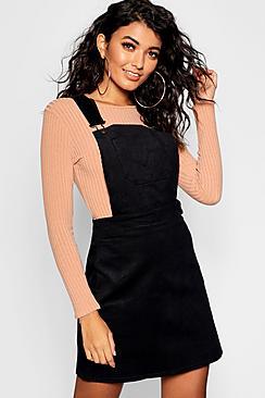 Boohoo Button Front Cord Pinafore Dress