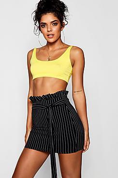 Boohoo Jess Crepe Pinstripe Paperbag Mini Skirt
