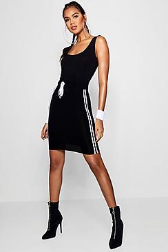 Boohoo Nancy Sports Stripe Drawcord Waist Mini Dress