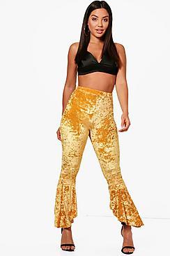 Boohoo Velvet Dipped Hem Flared Trousers