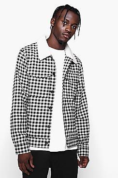 Boohoo Borg Collar Check Trucker Jacket