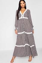 Boohoo Plunge Shirred Sleeve Gingham Maxi Dress