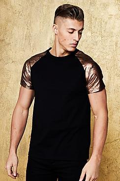 Boohoo Raglan T-shirt With Metallic Raglan Sleeves