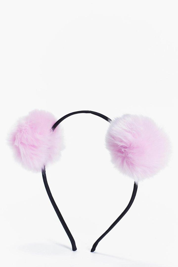 Boohoo Sofia Faux Fur Pom Headband Pink