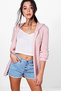 Boohoo Maxinne Marl Hooded Boyfriend Cardigan