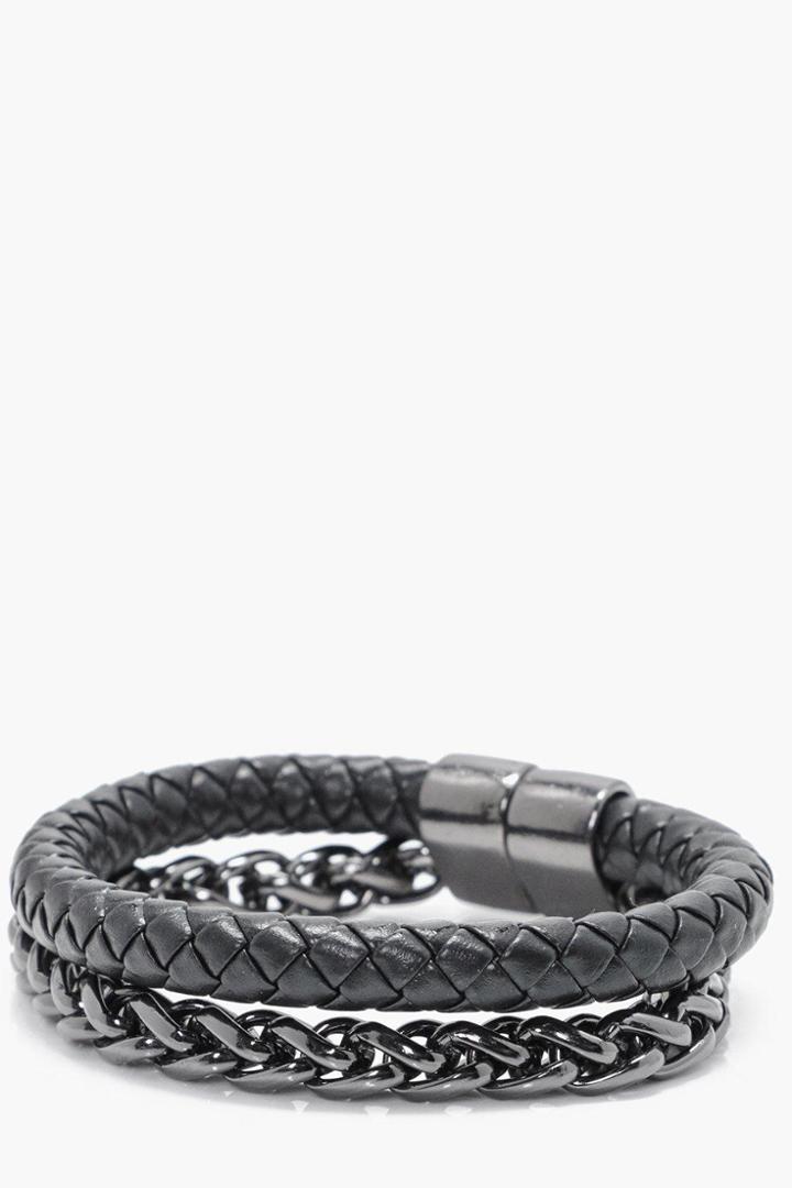 Boohoo Plait And Chain Mix Bracelet Black