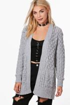 Boohoo Leah Cable Cardigan With Pockets Grey