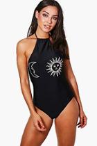 Boohoo Sorrento Sun And Moon Halterneck Swimsuit
