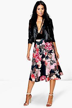 Boohoo Amya Digital Floral Print Full Midi Skirt
