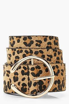 Boohoo Plus Leopard Faux Fur Horse Shoe Buckle Belt