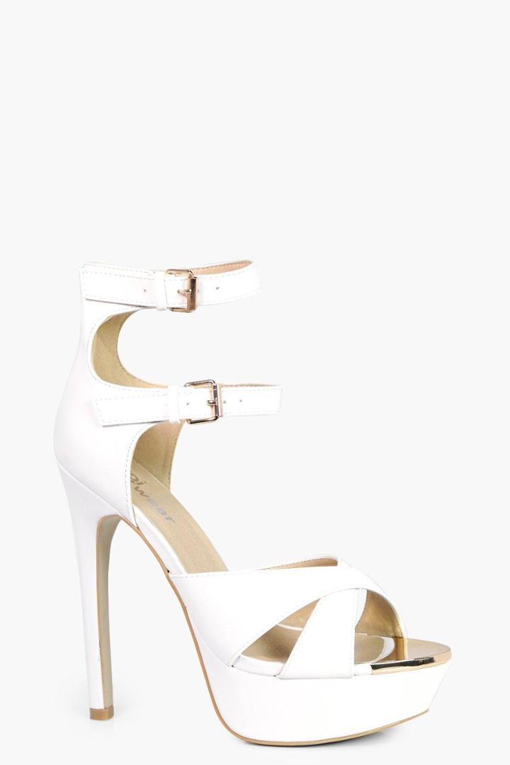 Boohoo Sofia Cross Strap Platform Heel White