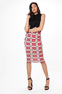 Boohoo Emily Tartan Check Midi Skirt