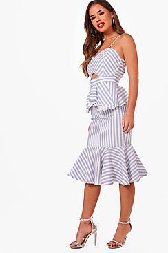 Boohoo Petite Sonia Stripe Cut Out Peplum Dress