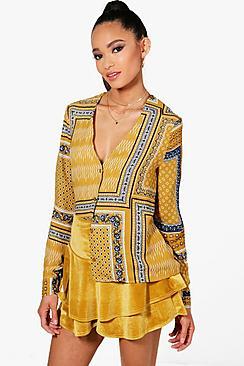 Boohoo Kimberly Slinky Scarf Print Shirt