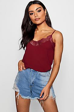 Boohoo Lace Trim Strappy Cami Top