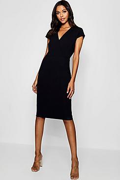 Boohoo Tall Wrap Front Bodycon Midi Dress