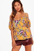 Boohoo Molly Woven Wrap Front Cold Shoulder Top