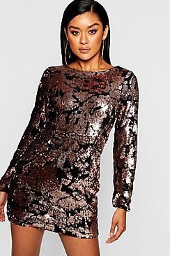 Boohoo Sequin Long Sleeve Bodycon Dress