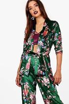 Boohoo Eva Floral Printed Velvet Belted Blazer