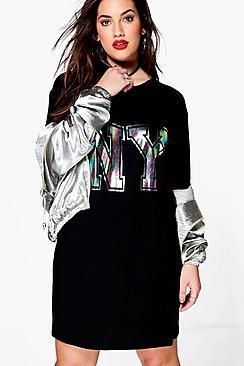 Boohoo Plus Sophie Printed T-shirt Dress