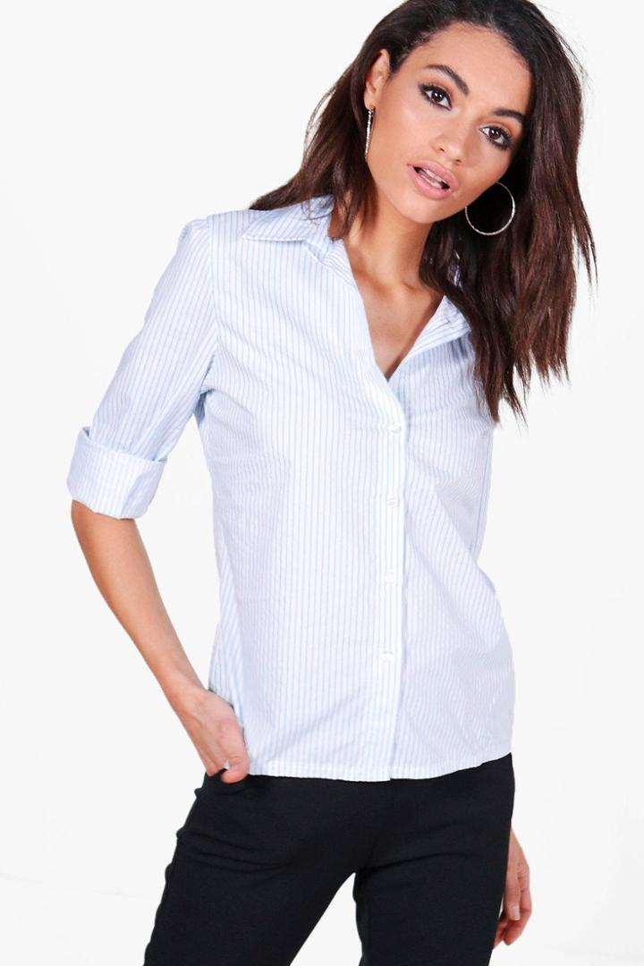 Boohoo Sasha Stripe Fitted Shirt Blue