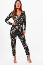 Boohoo Petite Maxine Printed Wrap Jumpsuit