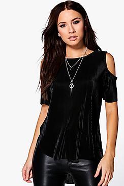 Boohoo Phoebe Pleated Cold Shoulder Dip Back Top