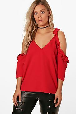 Boohoo Plus Aurora Ruffle Cold Shoulder Cami Top
