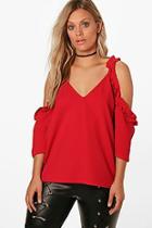 Boohoo Plus Aurora Ruffle Cold Shoulder Cami Top