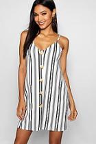 Boohoo Striped Button Front Shift Dress