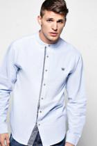 Boohoo Contrast Placket Long Sleeve Grandad Shirt Blue