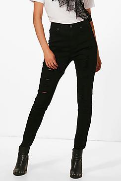 Boohoo Abby High Rise Super Distressed Skinny Jeans