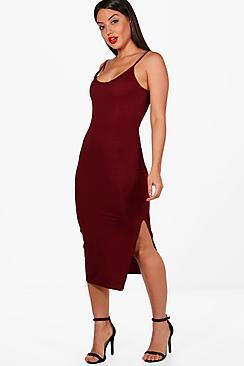 Boohoo Tina Textured Split Midi Bodycon Dress