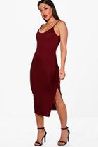 Boohoo Tina Textured Split Midi Bodycon Dress