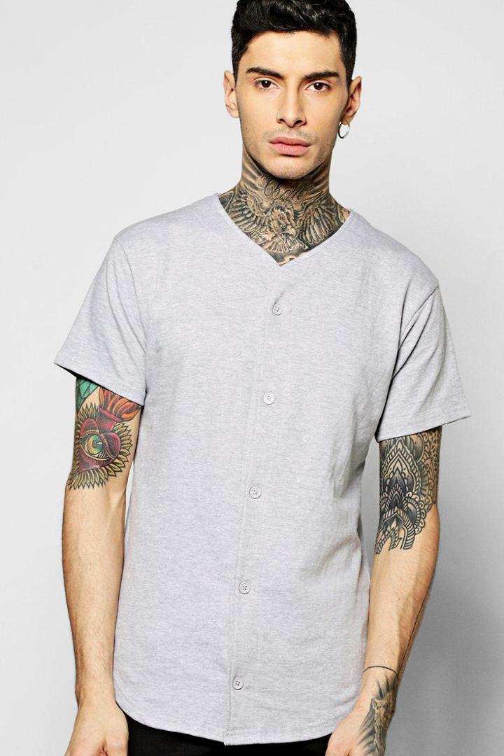 Boohoo Baseball Sweat T Shirt Grey