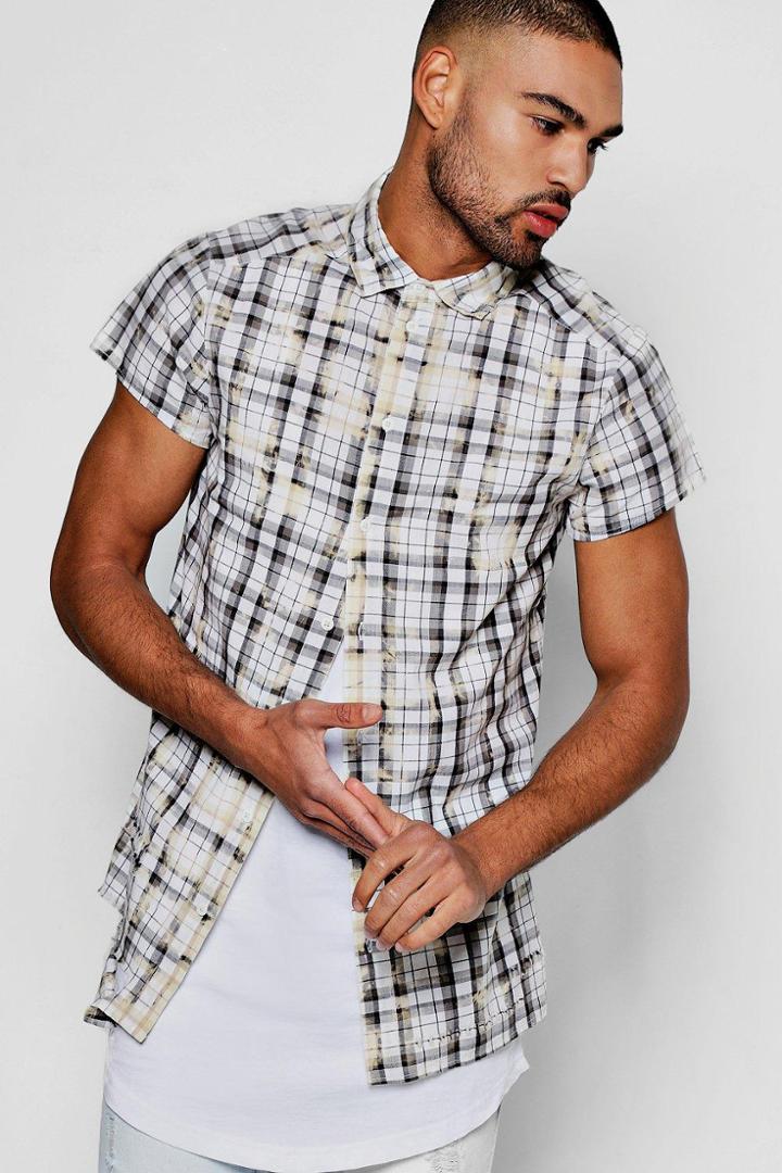 Boohoo Cap Sleeve Bleach Splatter Shirt Grey