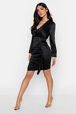 Boohoo Satin Ruched Front Detail Dress