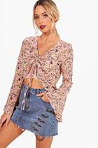 Boohoo Alice Floral Woven Ruched Front Blouse