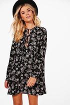 Boohoo Ashley Tie Front Floral Printed Shift Dress